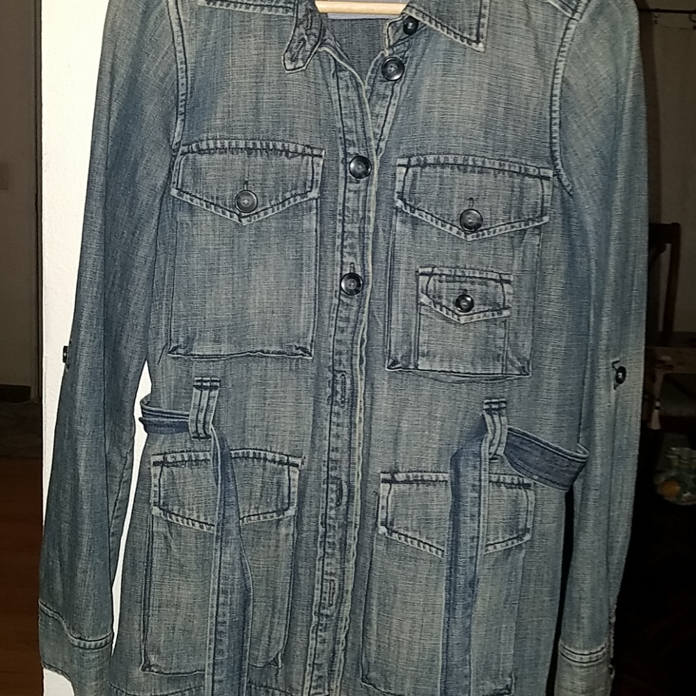 Gap deni long jacket , with  wrap belt.